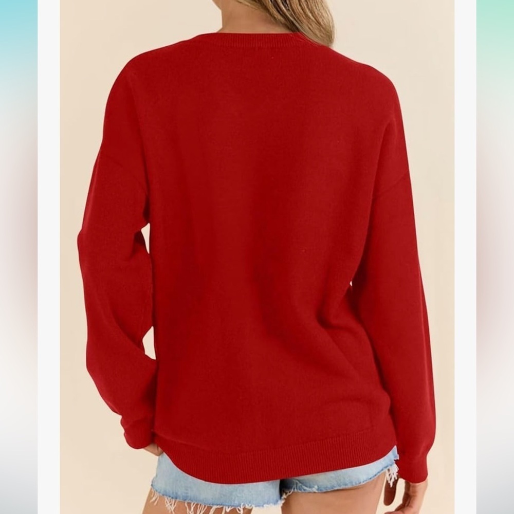 BONITEE Red American Flag Sweater V-Neck Long Sleeve Knit Pullover – Size XL - Picture 4 of 11